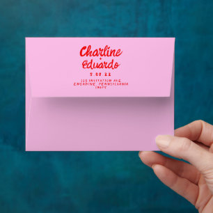 Retro Pink &Red Handwriting Wedding Envelope