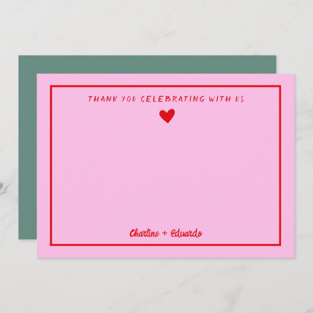 Retro Pink&Red Handwriting Wedding Thank you  (Front/Back)