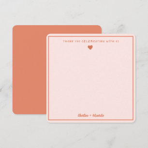 Retro Pink&Red Handwriting Wedding Thank you Card