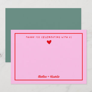 Retro Pink&Red Handwriting Wedding Thank you Card