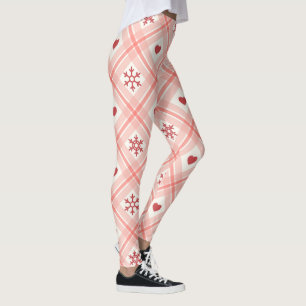 Retro Pink, Red Heart And Snowflakes Pattern Leggings
