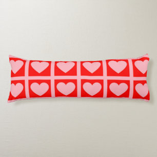 Retro Pink Red Heart Check Y2K Pattern Body Cushion