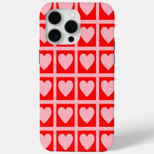 Retro Pink Red Heart Check Y2K Pattern iPhone 15 Pro Max Case