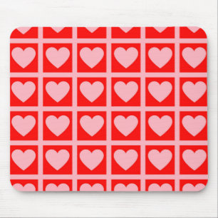 Retro Pink Red Heart Check Y2K Pattern  Mouse Pad