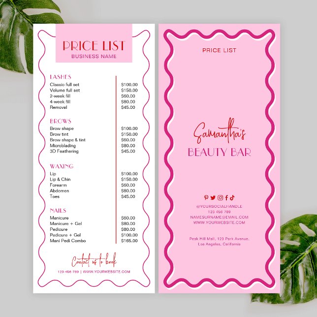 Retro Pink & Red Makeup Artist Beauty Price List Rack Card (Creator Uploaded)