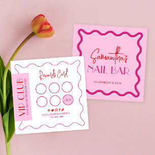 Retro Pink & Red Modern Lash Salon Makeup Artist Loyalty Card