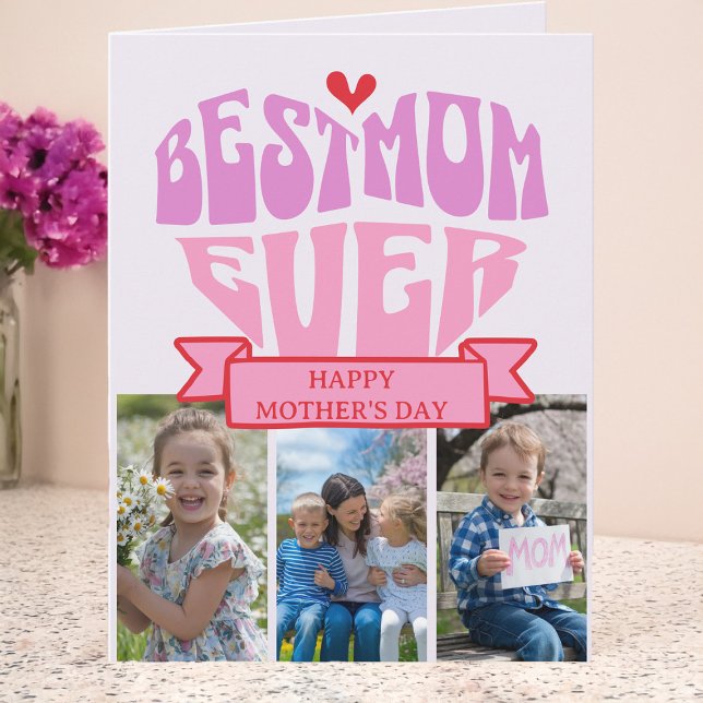 Retro Pink Red Multi Photo Best Mum Mother's Day Card (Retro Best Mom Ever Multi Photo Mother's Day Card by Darling & May)