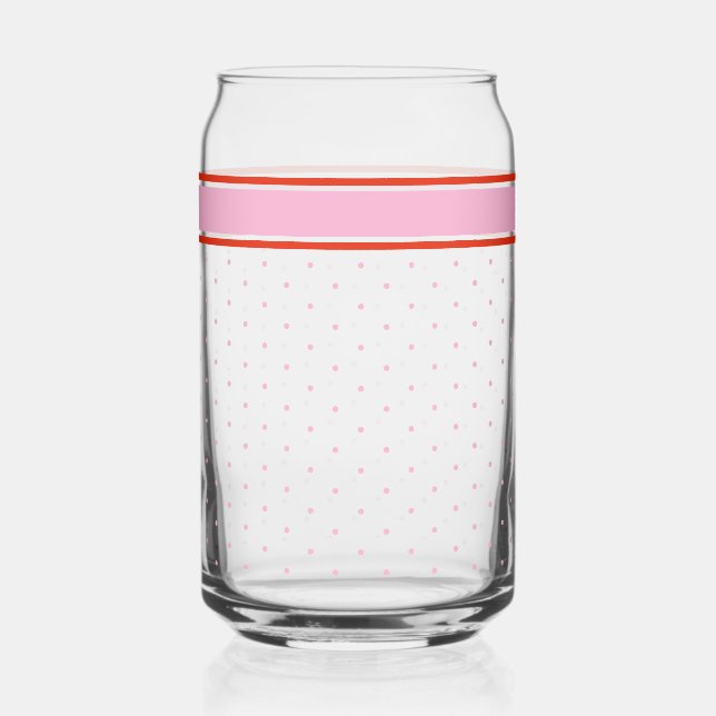 Retro pink red polka dot Border Festive Christmas Can Glass (Front)