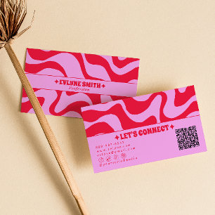 Retro Pink Red QR Code Boho Groovy Funky Trendy  Business Card
