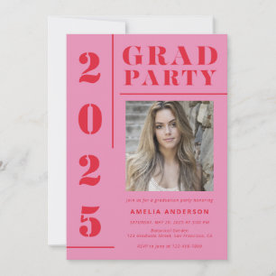 Retro Pink Red Typography Photo Graduation Party Invitation