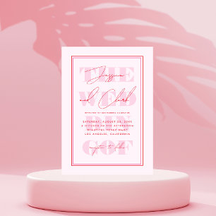 Retro Pink & Red Typography Script Simple Wedding Invitation