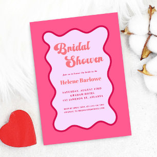 Retro Pink Red Wavy Bridal Shower Invitation