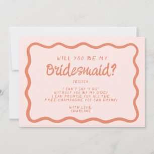 Retro Pink &Red Wavy Bridesmaid Proposal Invitation