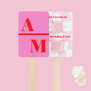 Retro Pink Red Wedding Program Hand Fan