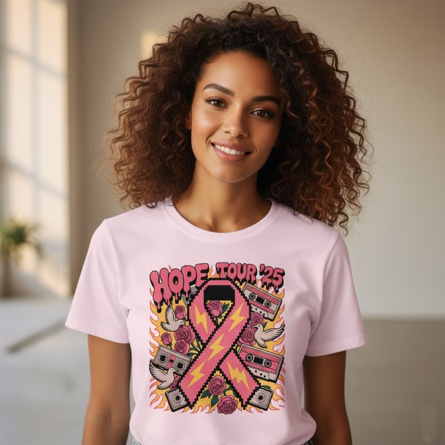 Retro Pink Ribbon Hope Tour '25 Cancer Awareness  T-Shirt (Creator Uploaded)