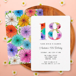 Retro Pink Rustic Floral 18th Birthday Party Invitation