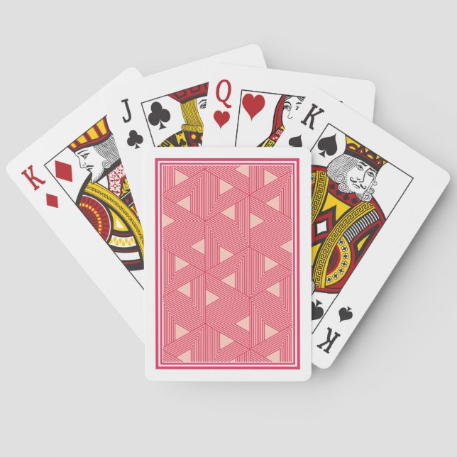 Retro Pink Sakura Japan Triangle Geometric Pattern Playing Cards (Back)