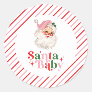 Retro Pink Santa Baby christmas baby shower Classic Round Sticker