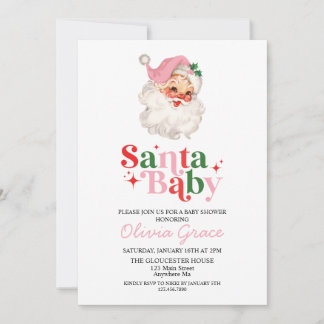 Retro Pink Santa Baby Holiday Baby Shower Invitation