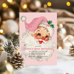 Retro Pink Santa birthday Invitation<br><div class="desc">Retro pink Santa Christmas birthday invitation.</div>