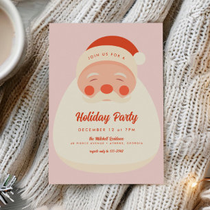 Retro Pink Santa Claus Christmas Party Invitation
