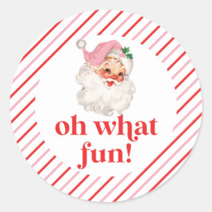 Retro Pink Santa Oh What Fun Classic Round Sticker