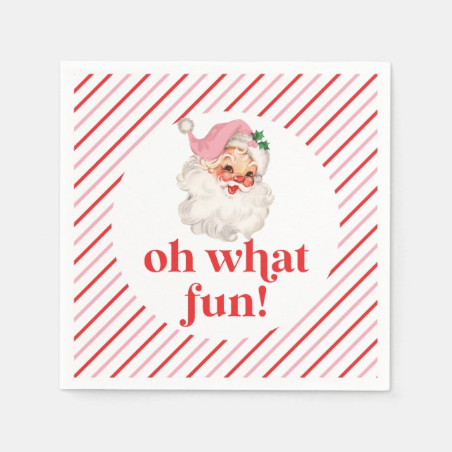 Retro Pink Santa Oh What Fun Napkin (Front)