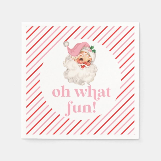 Retro Pink Santa Oh What Fun Napkin (Front)