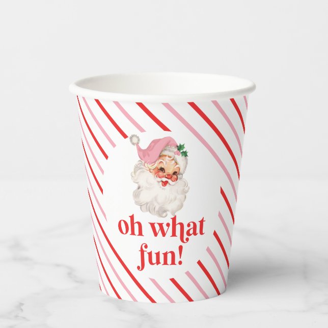 Retro Pink Santa Oh What Fun Paper Cups (Front)