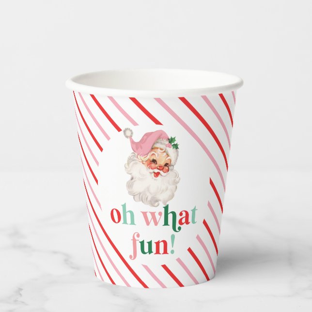 Retro Pink Santa Oh What Fun Paper Cups (Front)