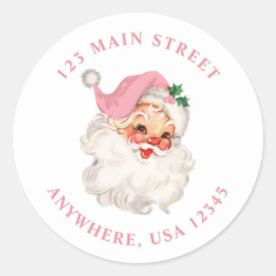 Retro pink santa retro address label