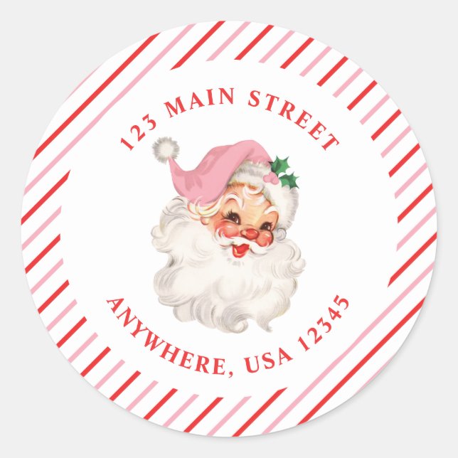 Retro pink santa retro address label (Front)