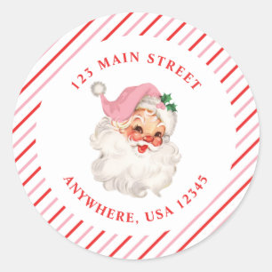 Retro pink santa retro address label