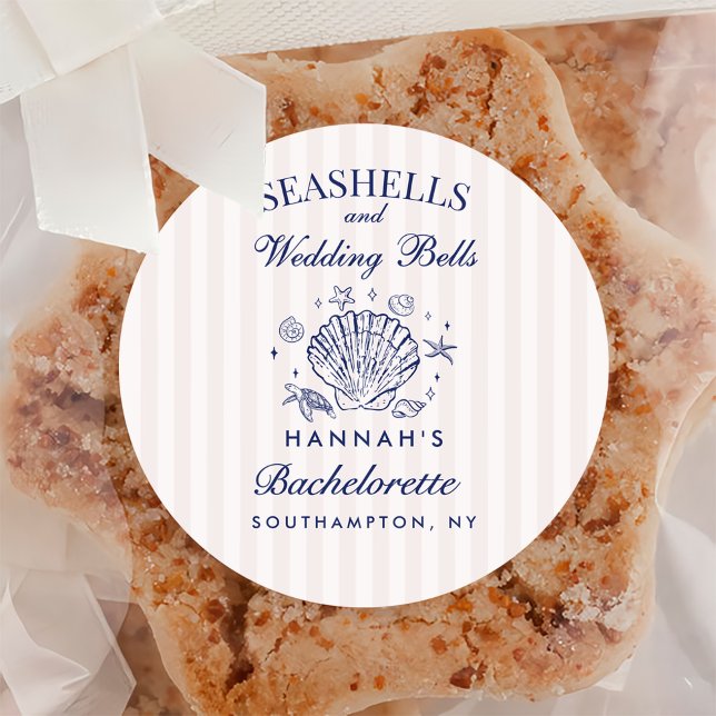 Retro Pink Seashells & Wedding Bells Bachelorette  Classic Round Sticker (Creator Uploaded)