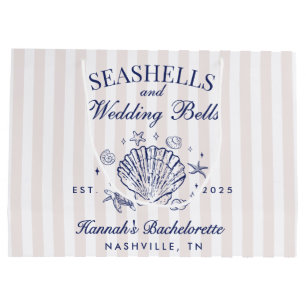 Retro Pink Seashells & Wedding Bells Bachelorette Large Gift Bag