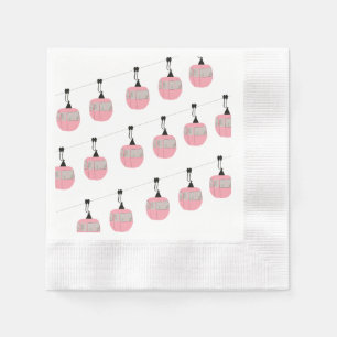 Retro Pink Ski Gondola Lift Skiers  Napkin