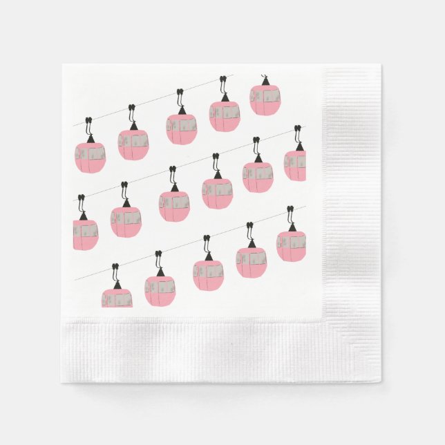 Retro Pink Ski Gondola Lift Skiers  Napkin (Front)