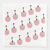 Retro Pink Ski Gondola Lift Skiers