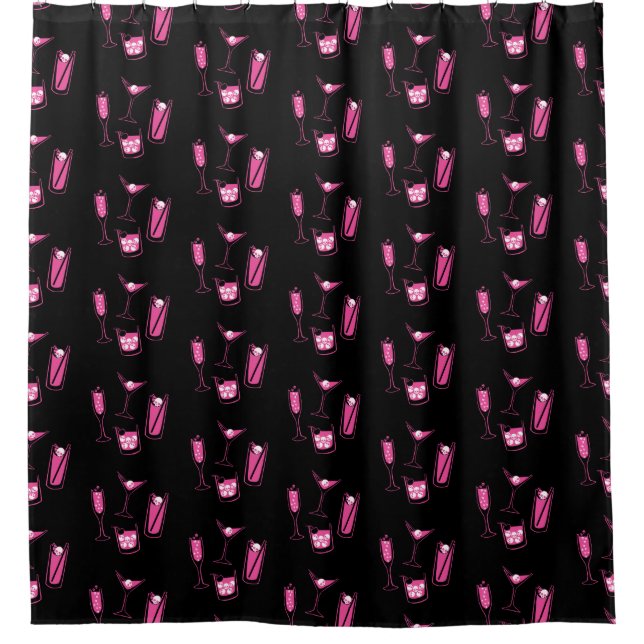 Retro Pink Skull Cocktails Shower Curtain (Front)