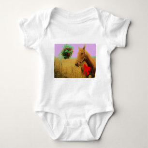 Retro pink sky Christmas Horse Baby Bodysuit