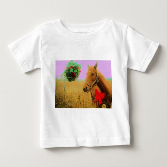 Retro pink sky Christmas Horse Baby T-Shirt (Front)