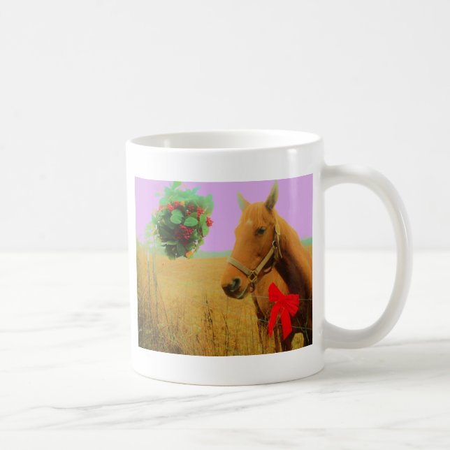 Retro pink sky Christmas Horse Coffee Mug (Right)