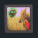 Retro pink sky Christmas Horse Keepsake Box<br><div class="desc">Retro pink sky Christmas Horse Retro pink sky Christmas Horse with Red Bow Choose your background colour.Purple background Shown here. Horse with Red Bow Christmas Horse Christmas Horse Photo by Sandy Closs "Kissing under the mistletoe" , " Christmas Horse ", Mistletoe , "funny horse""horse at christmas""christmas horse", christmas, , xmas...</div>