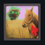 Retro pink sky Christmas Horse Keepsake Box<br><div class="desc">Retro pink sky Christmas Horse Retro pink sky Christmas Horse with Red Bow Choose your background colour.Purple background Shown here. Horse with Red Bow Christmas Horse Christmas Horse Photo by Sandy Closs "Kissing under the mistletoe" , " Christmas Horse ", Mistletoe , "funny horse""horse at christmas""christmas horse", christmas, , xmas...</div>