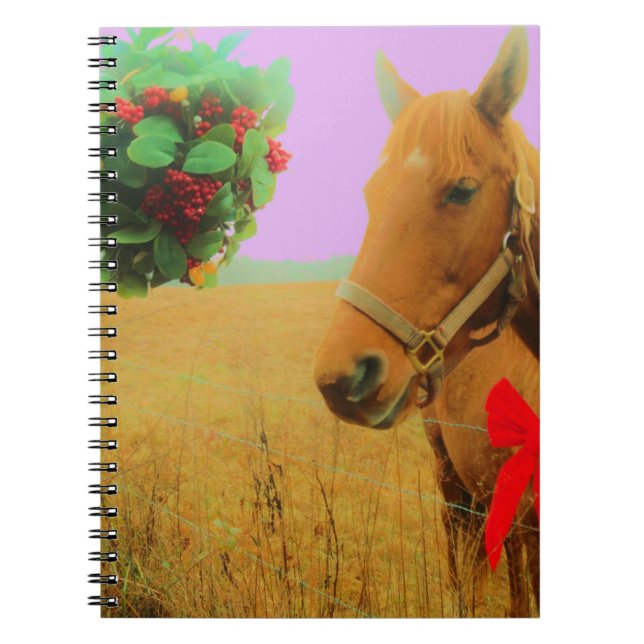 Retro pink sky Christmas Horse Spiral Notebook (Front)