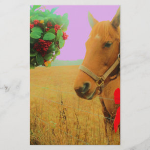 Retro pink sky Christmas Horse Stationery