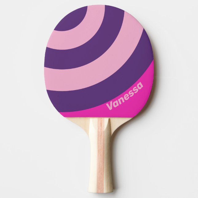 Retro Pink Sky Circle Stripe with Name Ping Pong Paddle (Front)
