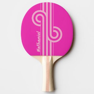 Retro Pink Sky Dual Stripe Loop with Name Ping Pong Paddle