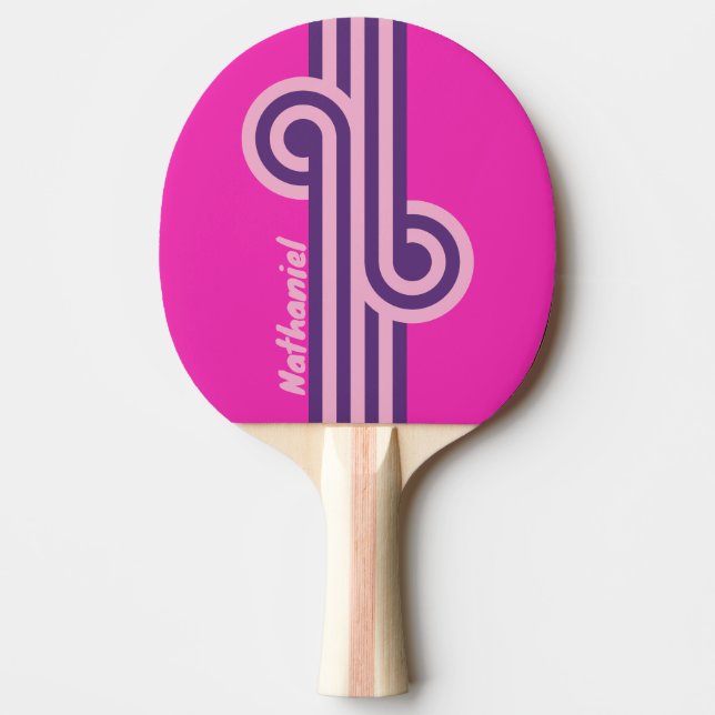 Retro Pink Sky Loop with Name Ping Pong Paddle (Front)