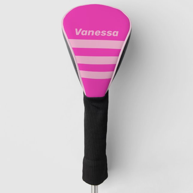 Retro Pink Sky Three Across Striping with Name Golf Head Cover (Front)